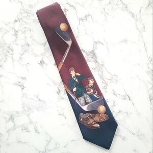Men's Novelty Tie Golf Office Party 58" 1997 90s Normal Rockwell Evening Post